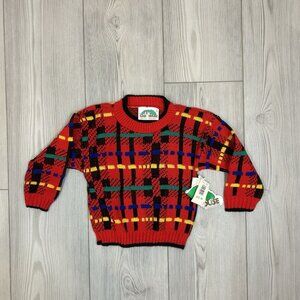 Red Plaid Knit Kids Sweater -